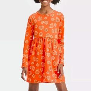 Girls' Pumpkin Halloween Day Long Sleeve Orange Skirt Dress - Cat & Jack